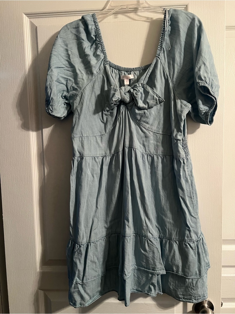 LC Lauren Conrad Light Blue Bow-Front Tiered Casual Dress